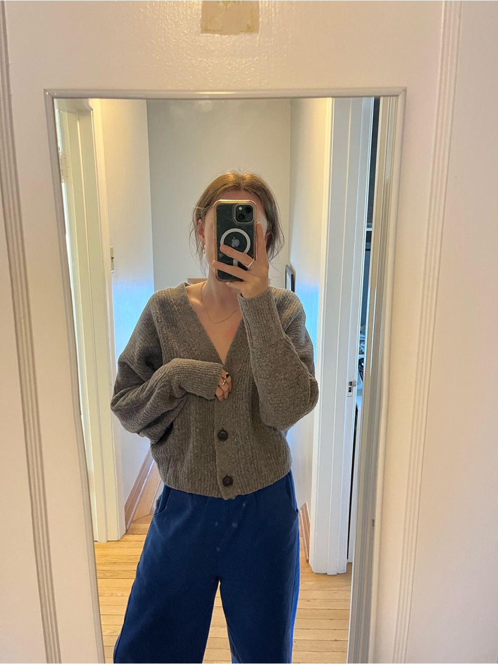 &other stories - Gray Ribbed Button-Front Sweater - batwing